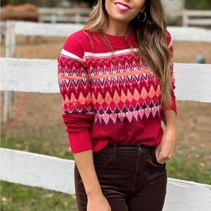 Oversized Xs Stylish Red Patterned Sweater